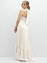 Rear View Thumbnail - Ivory Chiffon Halter High-Low Dress with Deep Ruffle Hem