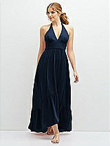 Front View Thumbnail - Midnight Navy Chiffon Halter High-Low Dress with Deep Ruffle Hem