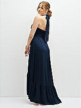 Rear View Thumbnail - Midnight Navy Chiffon Halter High-Low Dress with Deep Ruffle Hem