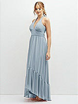 Side View Thumbnail - Mist Chiffon Halter High-Low Dress with Deep Ruffle Hem