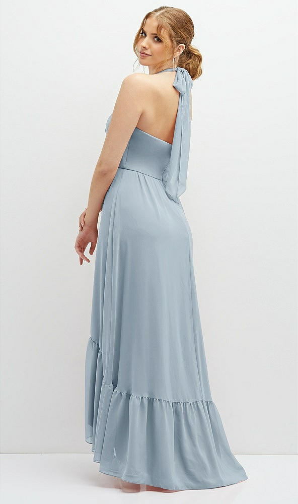 Back View - Mist Chiffon Halter High-Low Dress with Deep Ruffle Hem