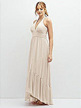 Side View Thumbnail - Oat Chiffon Halter High-Low Dress with Deep Ruffle Hem