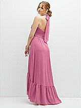 Rear View Thumbnail - Orchid Pink Chiffon Halter High-Low Dress with Deep Ruffle Hem