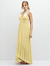 Side View Thumbnail - Pale Yellow Chiffon Halter High-Low Dress with Deep Ruffle Hem