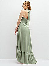 Rear View Thumbnail - Sage Chiffon Halter High-Low Dress with Deep Ruffle Hem