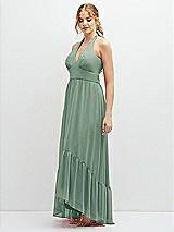 Side View Thumbnail - Seagrass Chiffon Halter High-Low Dress with Deep Ruffle Hem