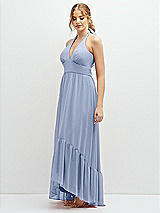 Side View Thumbnail - Sky Blue Chiffon Halter High-Low Dress with Deep Ruffle Hem