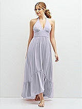 Front View Thumbnail - Silver Dove Chiffon Halter High-Low Dress with Deep Ruffle Hem