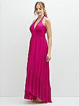 Side View Thumbnail - Think Pink Chiffon Halter High-Low Dress with Deep Ruffle Hem