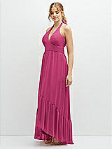 Side View Thumbnail - Tea Rose Chiffon Halter High-Low Dress with Deep Ruffle Hem