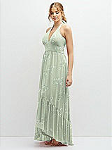 Side View Thumbnail - Vintage Primrose Sage Chiffon Halter High-Low Dress with Deep Ruffle Hem