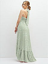 Rear View Thumbnail - Vintage Primrose Sage Chiffon Halter High-Low Dress with Deep Ruffle Hem