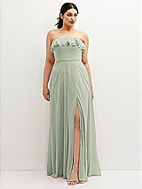 Front View Thumbnail - Celadon Tiered Ruffle Neck Strapless Maxi Dress with Front Slit