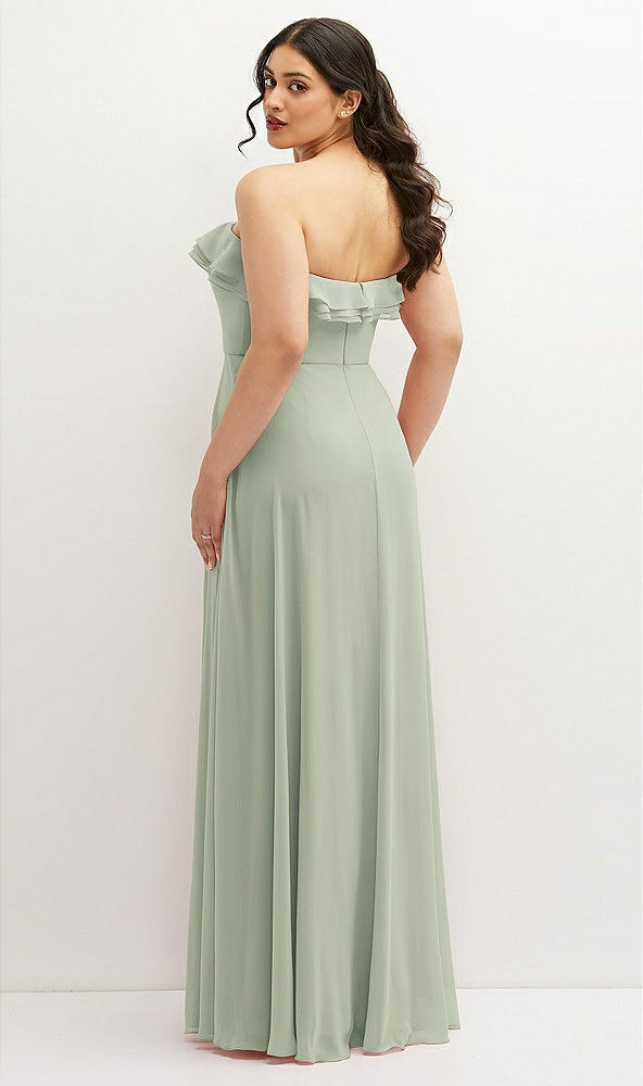 Back View - Celadon Tiered Ruffle Neck Strapless Maxi Dress with Front Slit