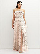 Front View Thumbnail - Coquette Floral Print Tiered Ruffle Neck Strapless Maxi Dress with Front Slit