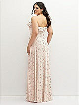 Rear View Thumbnail - Coquette Floral Print Tiered Ruffle Neck Strapless Maxi Dress with Front Slit