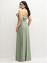 Rear View Thumbnail - Sage Tiered Ruffle Neck Strapless Maxi Dress with Front Slit