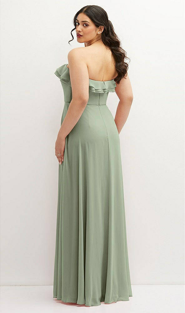 Back View - Sage Tiered Ruffle Neck Strapless Maxi Dress with Front Slit