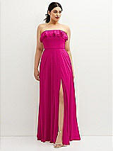 Front View Thumbnail - Think Pink Tiered Ruffle Neck Strapless Maxi Dress with Front Slit