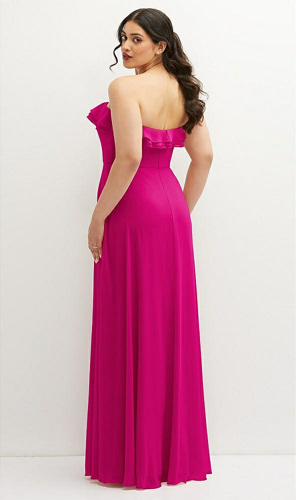 Back View - Think Pink Tiered Ruffle Neck Strapless Maxi Dress with Front Slit