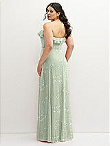 Rear View Thumbnail - Vintage Primrose Sage Tiered Ruffle Neck Strapless Maxi Dress with Front Slit