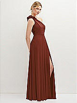 Side View Thumbnail - Auburn Moon Handworked Flower Trimmed One-Shoulder Chiffon Maxi Dress