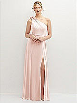 Front View Thumbnail - Blush Handworked Flower Trimmed One-Shoulder Chiffon Maxi Dress