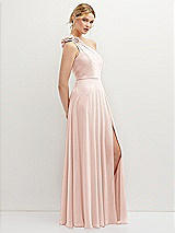 Side View Thumbnail - Blush Handworked Flower Trimmed One-Shoulder Chiffon Maxi Dress