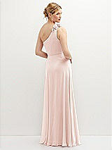 Rear View Thumbnail - Blush Handworked Flower Trimmed One-Shoulder Chiffon Maxi Dress