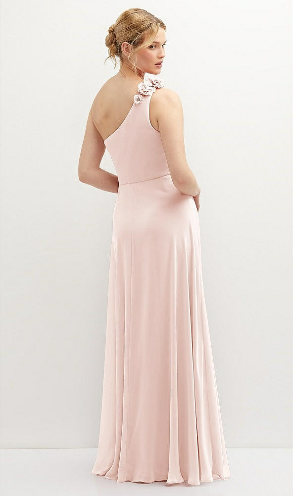 Back View - Blush Handworked Flower Trimmed One-Shoulder Chiffon Maxi Dress