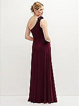 Rear View Thumbnail - Cabernet Handworked Flower Trimmed One-Shoulder Chiffon Maxi Dress