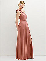 Side View Thumbnail - Desert Rose Handworked Flower Trimmed One-Shoulder Chiffon Maxi Dress