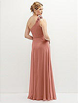 Rear View Thumbnail - Desert Rose Handworked Flower Trimmed One-Shoulder Chiffon Maxi Dress