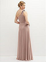 Rear View Thumbnail - Neu Nude Handworked Flower Trimmed One-Shoulder Chiffon Maxi Dress