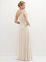 Rear View Thumbnail - Oat Handworked Flower Trimmed One-Shoulder Chiffon Maxi Dress