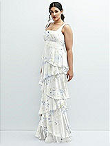 Side View Thumbnail - Bleu Garden Asymmetrical Tiered Ruffle Chiffon Maxi Dress with Square Neckline