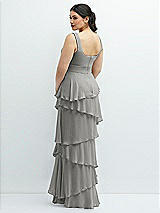 Rear View Thumbnail - Chelsea Gray Asymmetrical Tiered Ruffle Chiffon Maxi Dress with Square Neckline