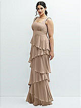 Side View Thumbnail - Topaz Asymmetrical Tiered Ruffle Chiffon Maxi Dress with Square Neckline