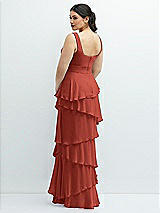 Rear View Thumbnail - Amber Sunset Asymmetrical Tiered Ruffle Chiffon Maxi Dress with Square Neckline