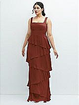 Front View Thumbnail - Auburn Moon Asymmetrical Tiered Ruffle Chiffon Maxi Dress with Square Neckline