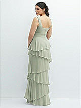 Rear View Thumbnail - Celadon Asymmetrical Tiered Ruffle Chiffon Maxi Dress with Square Neckline