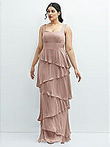 Front View Thumbnail - Neu Nude Asymmetrical Tiered Ruffle Chiffon Maxi Dress with Square Neckline