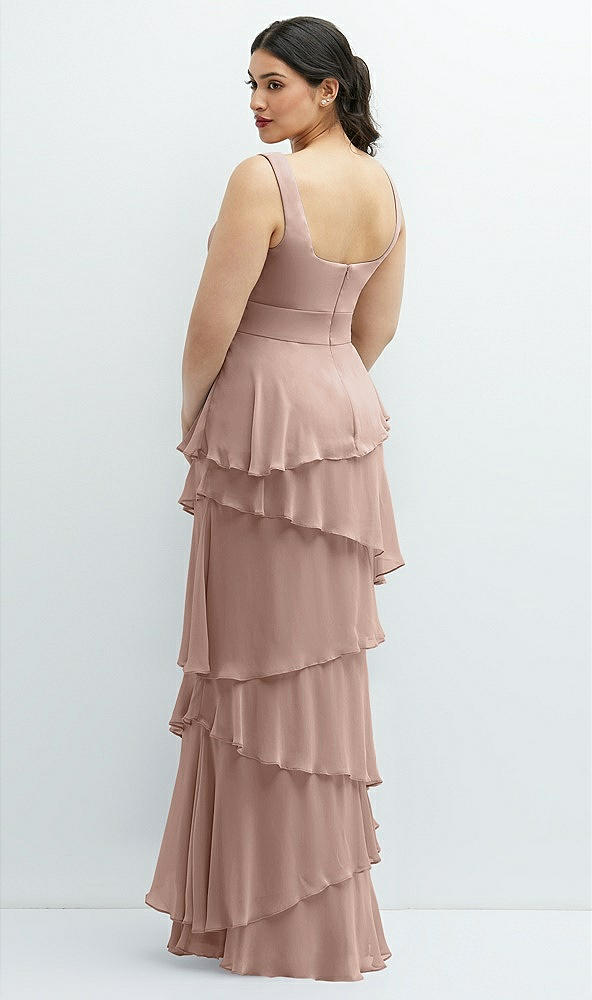 Back View - Neu Nude Asymmetrical Tiered Ruffle Chiffon Maxi Dress with Square Neckline