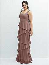 Side View Thumbnail - Sienna Asymmetrical Tiered Ruffle Chiffon Maxi Dress with Square Neckline