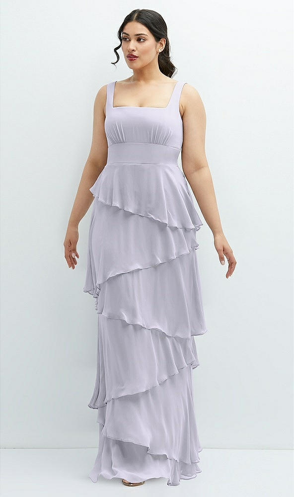 Front View - Silver Dove Asymmetrical Tiered Ruffle Chiffon Maxi Dress with Square Neckline