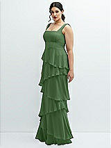 Side View Thumbnail - Vineyard Green Asymmetrical Tiered Ruffle Chiffon Maxi Dress with Square Neckline