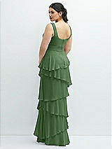 Rear View Thumbnail - Vineyard Green Asymmetrical Tiered Ruffle Chiffon Maxi Dress with Square Neckline