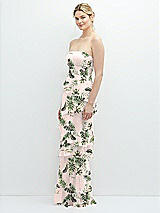 Side View Thumbnail - Palm Beach Print Strapless Asymmetrical Tiered Ruffle Chiffon Maxi Dress