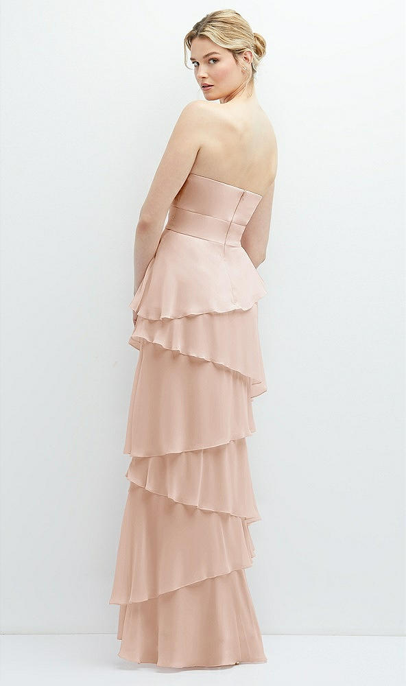 Back View - Cameo Strapless Asymmetrical Tiered Ruffle Chiffon Maxi Dress