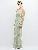 Side View Thumbnail - Celadon Strapless Asymmetrical Tiered Ruffle Chiffon Maxi Dress